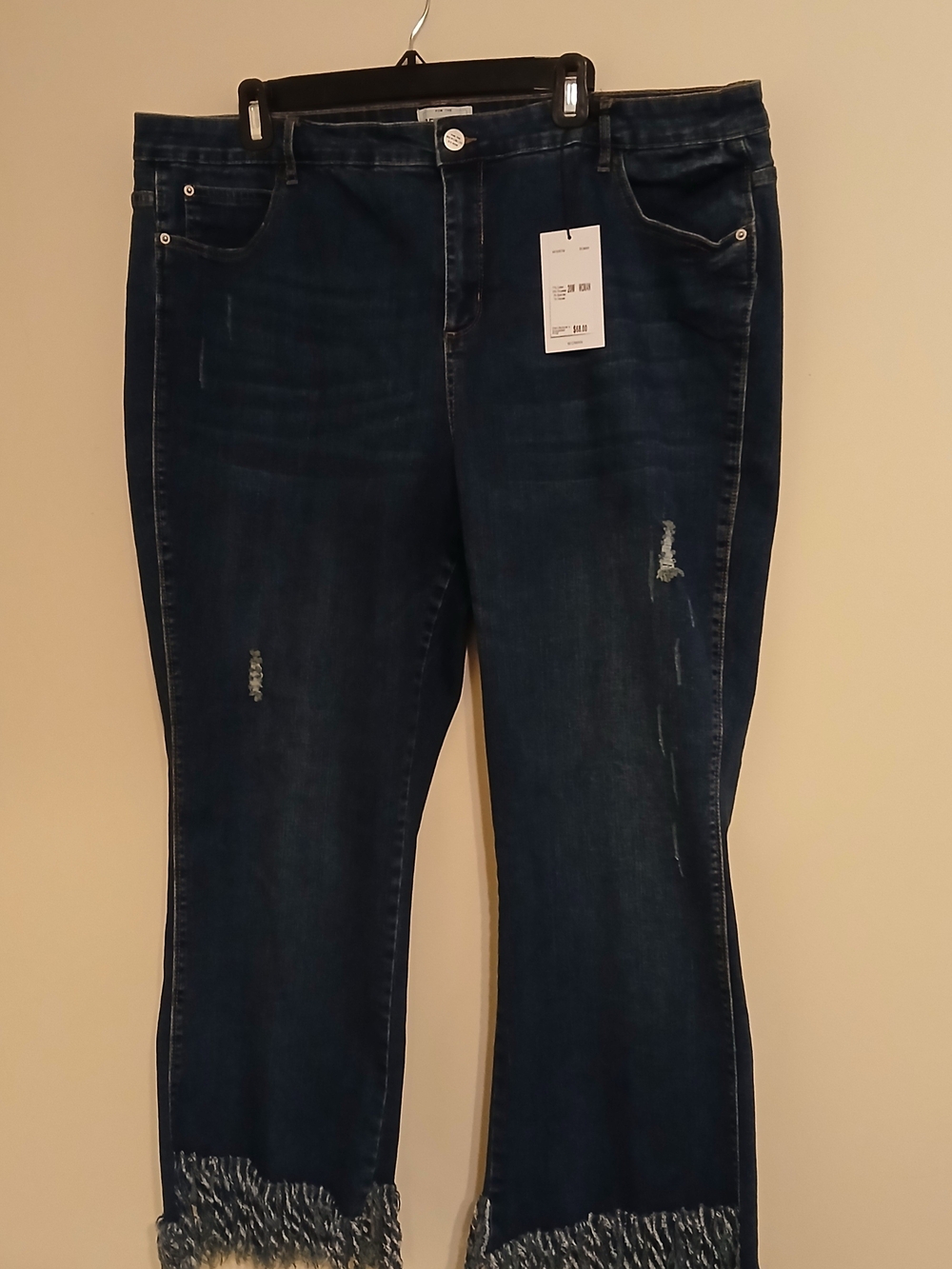 For The Republic Dark Blue Frayed-Ankle Cropped Jeans